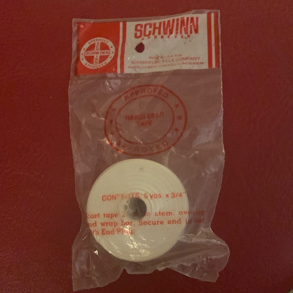 VINTAGE SCHWINN WHITE BICYCLE HANDLEBAR TAPE NEW IN PACKAGE- 5 YRDS x 3/4”..